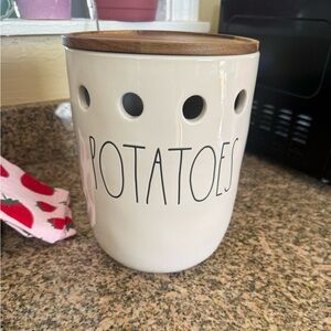 Rae Dunn White Potato Storage Canister with Brown Lid